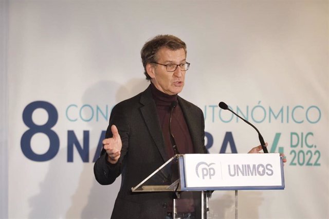 Alberto Núñez Feijóo durante su intervención en el Congreso del Partido Popular de Navarra