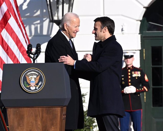 El presidente de EEUU, Joe Biden, y su homólogo francés, Emmanuel Macron, en la Casa Blanca, Washington.