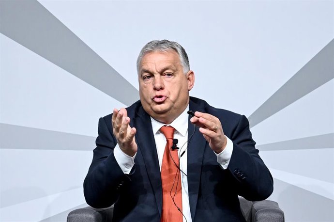 Archivo - 11 October 2022, Berlin: Hungary's Prime Minister Viktor Orban speaks at the publishers' talk of the magazine Cicero and the Berliner Zeitung on the topic "Storm over Europe - the Ukraine war, the energy crisis and geopolitical challenges". Ph