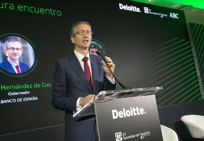 El gobernador del Banco de España, Pablo Hernández de Cos, en el XXIX Encuentro del Sector Financiero organizado por ABC y Deloitte, a 23 de noviembre de 2022, en Madrid.