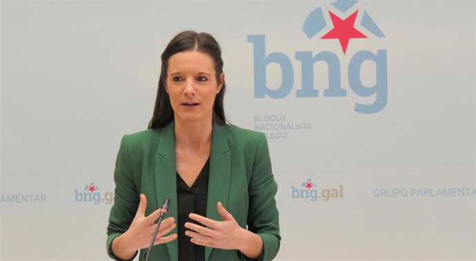 La viceportavoz del BNG en el Parlamento de Galicia, Olalla Rodil, en una rueda de prensa.