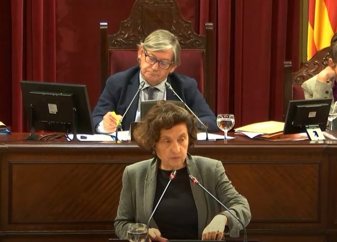 La consellera de Asuntos Sociales y Deportes, Fina Santiago, durante su intervención para defender la Ley de ocio educativo.