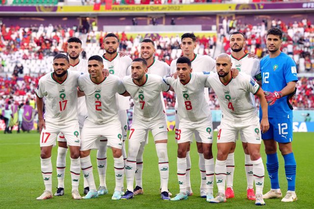 La selección de fútbol de Marruecos antes del enfrentamiento con Bélgica en el Mundial de Qatar