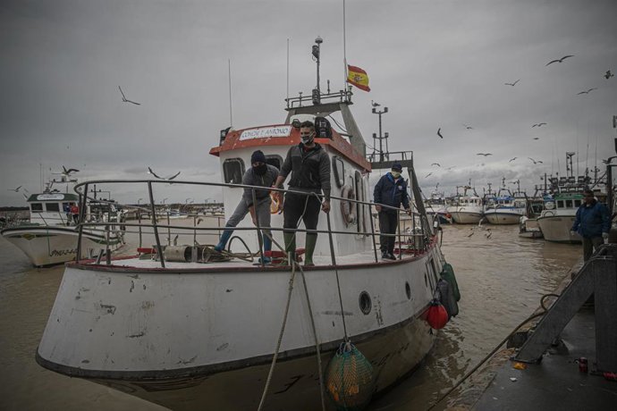 Archivo - Llegada de un barco pesquero de la lonja de la Cofradía de Pescadores de Sanlúcar de Barrameda, 