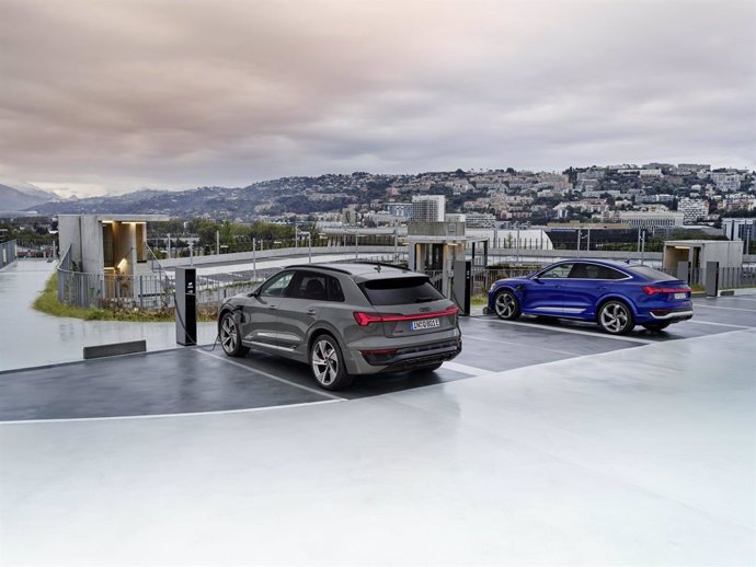 Archivo - Varios modelos eléctricos de Audi cargando