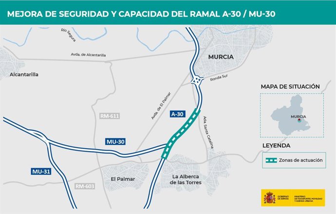 Proyecto de trazado para la mejora de la seguridad y capacidad del ramal de incorporación de la autovía A-30 a la autovía MU-30, en la Región de Murcia