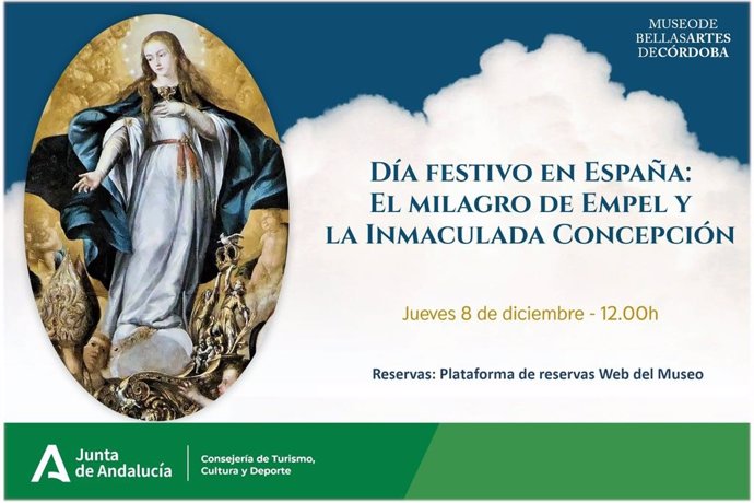 Cartel de la actividad preparada por el Museo de Bellas Artes para celebrar el Día de la Inmaculada Concepción.