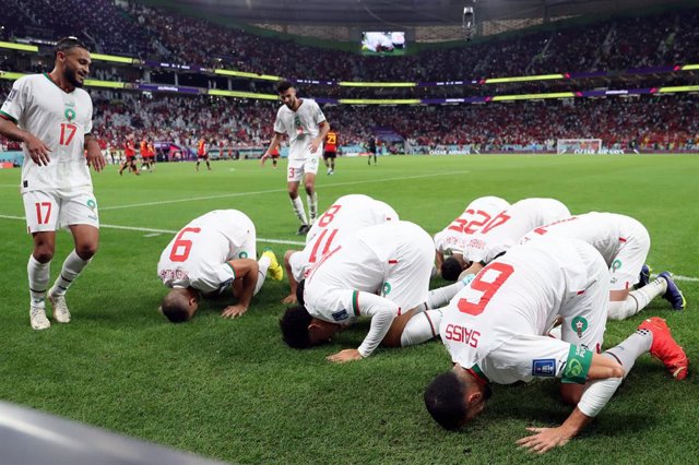 Los jugadores de Marruecos celebran un gol ante Bélgica en el Mundial de Catar