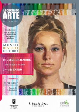 Cartel de la escuela de arte para niños que organiza el Museo Revello de Toro en Navidad.