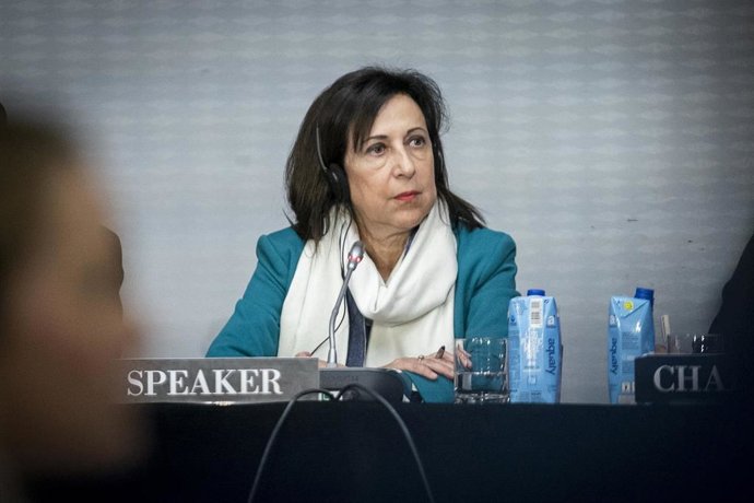 La ministra de Defensa, Margarita Robles, interviene en el discurso de apertura de la Comisión de Seguridad y Defensa (DSC), en el Hotel Meliá Castilla, a 19 de noviembre de 2022, en Madrid.