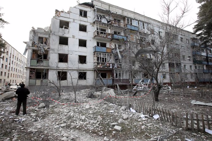02 December 2022, Ukraine, Kharkiv: A general view of the destruction as a result of shelling by Russian troops. Photo: -/Ukrinform/dpa