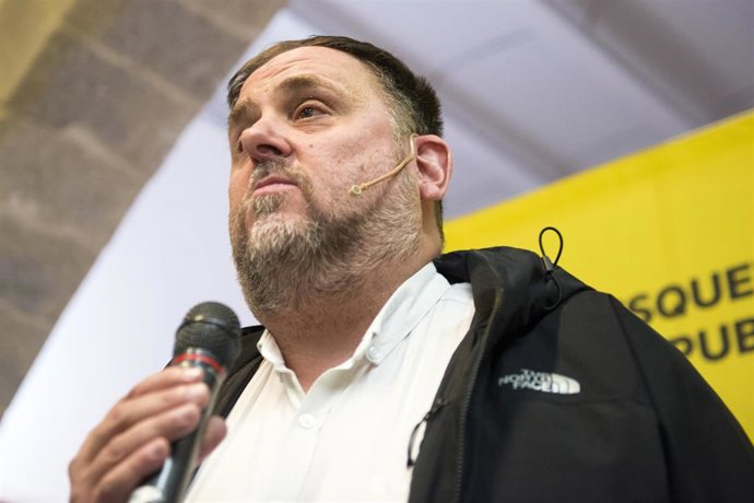El presidente de ERC, Oriol Junqueras, durante el acto Prou Repressió celebrado por Esquerra Republicana de Catalunya (ERC)