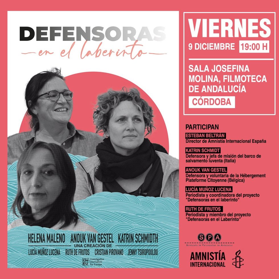 Cartel del estreno en la Filmoteca de Andalucía del docuweb 'Defensoras en el Laberinto'.
