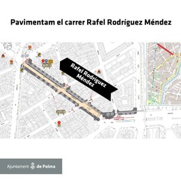 Mapa de las actuaciones en la calle Rafel Rodríguez Méndez.