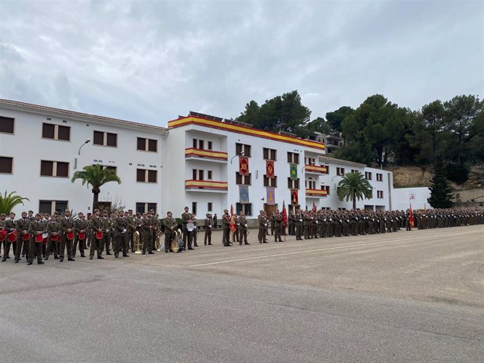 La Infantería de Mallorca, durante el acto de conmemoración a su Patrona, Inmaculada Concepción, a 8 de diciembre de 2022, en el Acuartelamiento Jaime II de Palma.