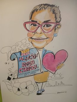 Caricatura de Teresa Salvador Berrueco realizada por la Asociación Cultural Eclipse con motivo de la concesión de la Mención Rosa Chacel.