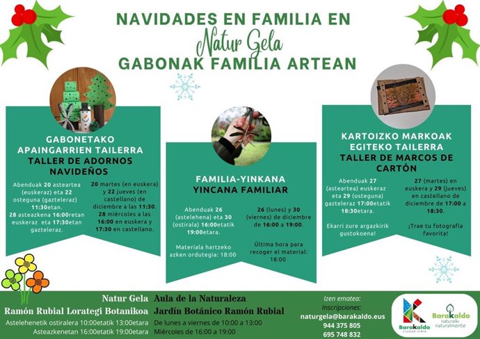 Programa especial en Navidad en el Aula de la Naturaleza del Jardín Botánico.