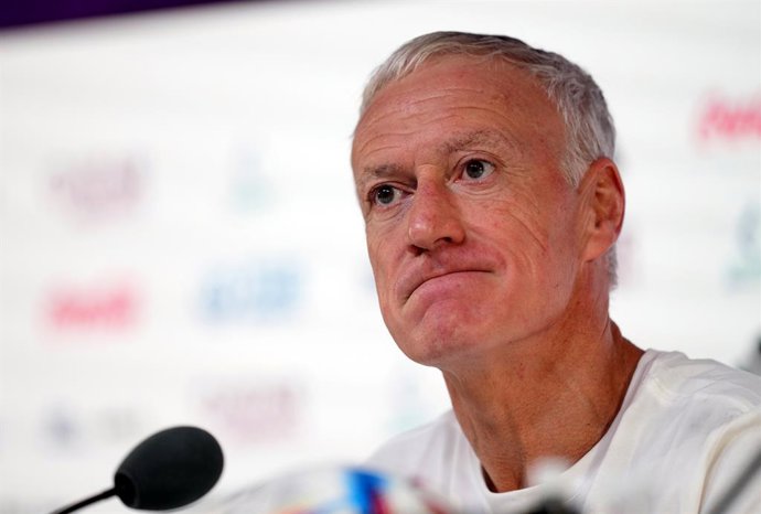 09 December 2022, Qatar, Doha: France manager Didier Deschamps reacts during a press conference for the team at the Main Media Centre, ahead of their FIFA World Cup Qatar 2022 Quarter-Finals match against England. Photo: Martin Rickett/PA Wire/dpa