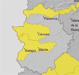 Alerta amarilla por lluvias en varias zonas de Extremadura