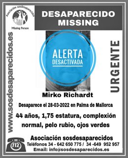 Cartel de 'alerta desactivada' de la desaparición del hombre.