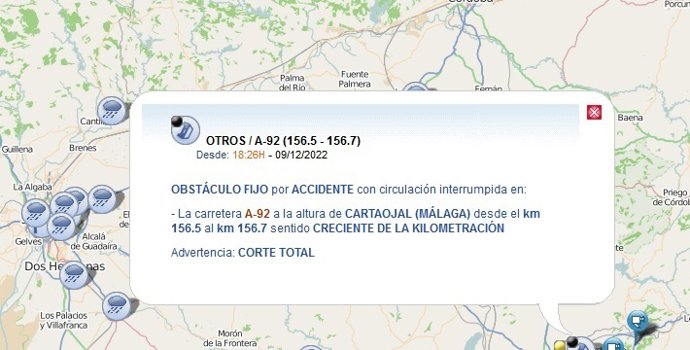 Un camión accidentado en la A-92 en Antequera provoca el cierra en la vía.