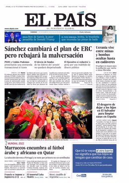 Portada de 'El País' para el 11 de diciembre de 2022.