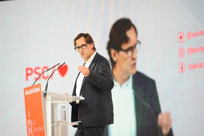 El primer secretari del PSC, Salvador Illa, en un acte al Palau de Congressos de Barcelona
