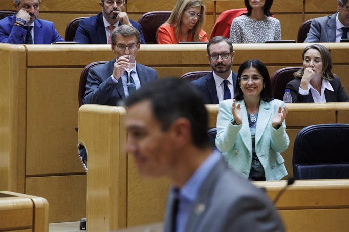 Archivo - El presidente del Gobierno, Pedro Sánchez, interviene durante su segundo 'cara a cara' en el Senado, a 18 de octubre de 2022, en Madrid (España). Sánhez y Feijóo viven este martes un nuevo debate en el Senado donde buscan "contraponer" sus mod