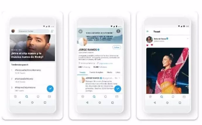 Capturas de la interfaz de Twitter en un dispositivo móvil