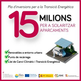 Cartel de los 15 millones de euros destinados para las instalaciones fotovoltaicas de autoconsumo.