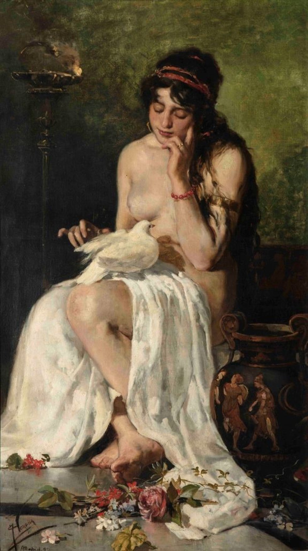 Obra de Sorolla La esclava y la paloma. Desnudo