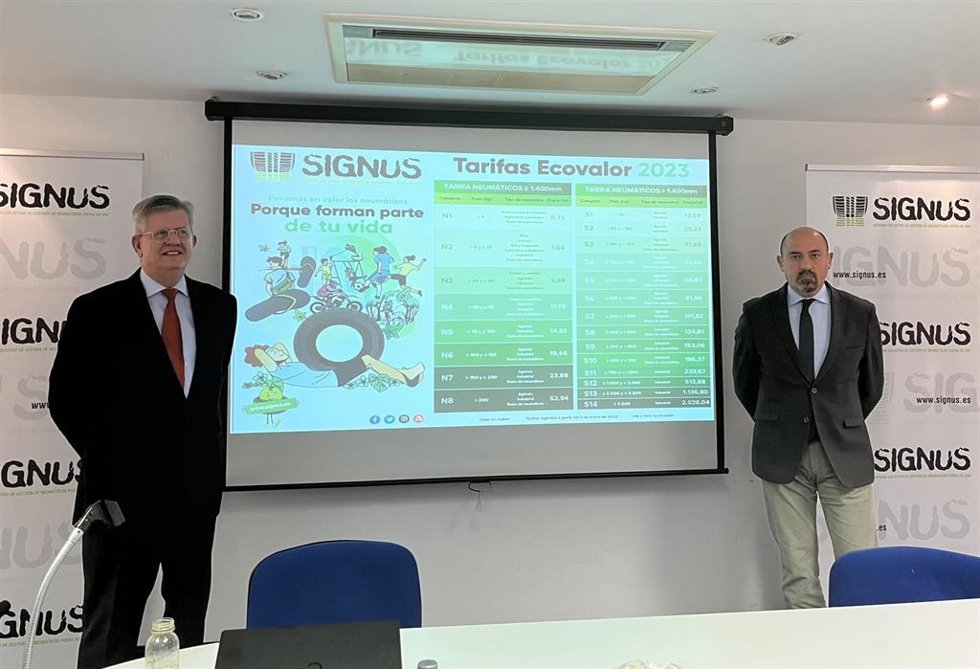 Gabriel Leal y Julián Madruga en el acto donde se ha repasado la actividad de Signus en el año 2022.