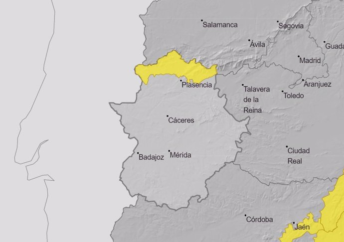 Aviso amarillo por lluvias en el norte de la provincia de Cáceres