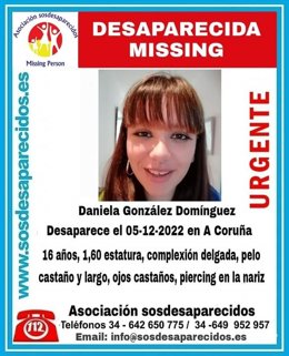 Daniela González Domínguez, adolescente de 16 años desaparecida en A Coruña