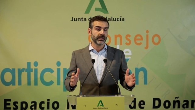 El consejero de Sostenibilidad, Medio Ambiente y Economía Azul, Ramón Fernández-Pacheco, antes del inicio del Consejo de Participación de Doñana (Huelva).