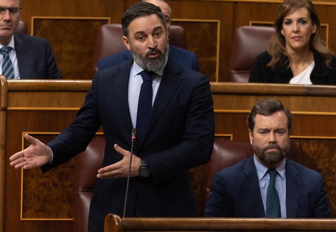El líder de Vox, Santiago Abascal, interviene durante una sesión plenaria en el Congreso de los Diputados.
