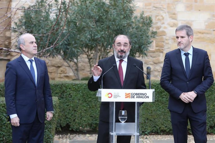 El presidente de Aragón, Javier Lambán, en Alcañiz (Teruel).