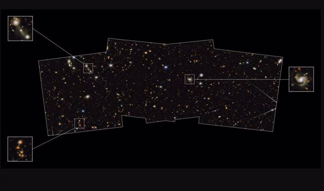 Miles de galaxias en un rango enorme de distancia y tiempo se ven con exquisito detalle, muchas por primera vez