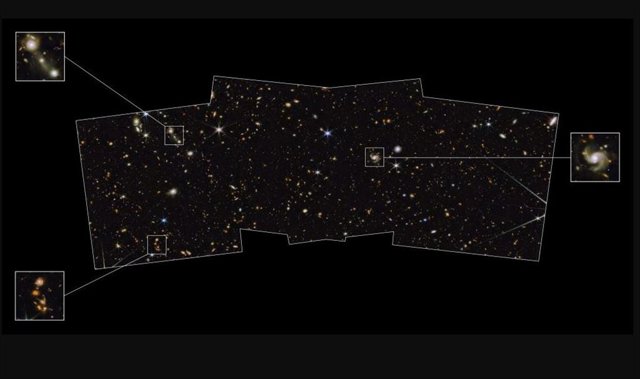 Miles de galaxias en un rango enorme de distancia y tiempo se ven con exquisito detalle, muchas por primera vez