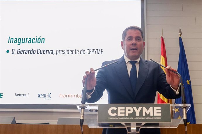 El presidente de CEPYME, Gerardo Cuerva, interviene durante la presentación de la edición 2022 de CEPYME500, en la sede de Cepyme, a 14 de diciembre de 2022, en Madrid (España). 