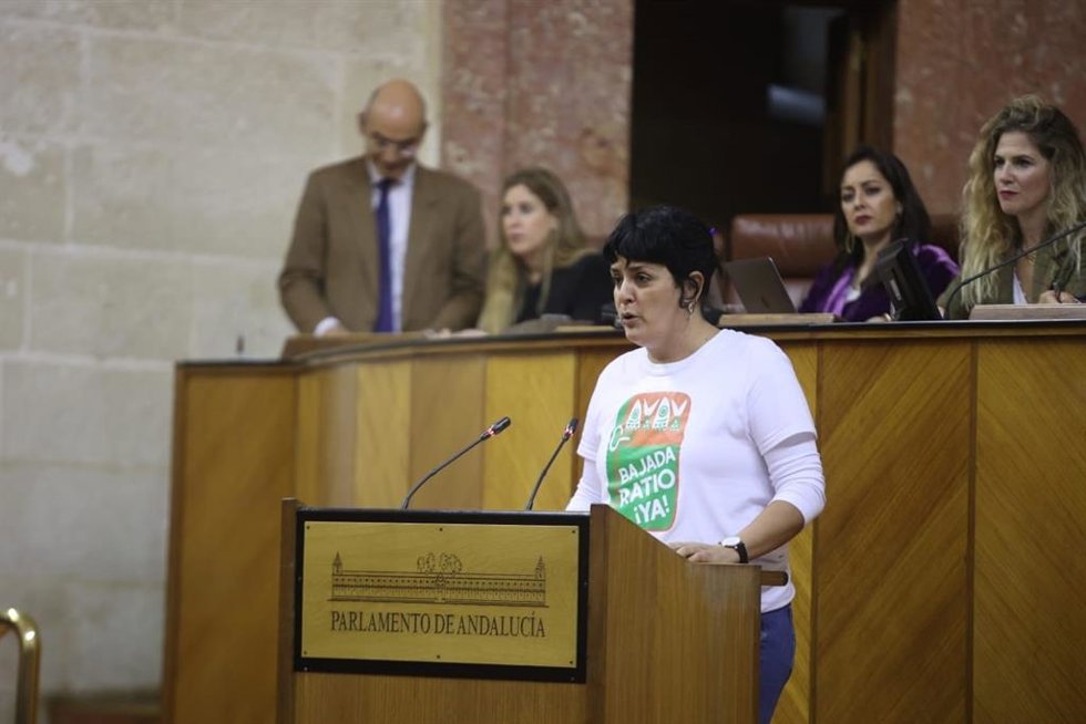 Carmen Yuste interviene ante el Pleno del Parlamento andaluz como portavoz de la comisión promotora de la Iniciativa Legislativa Popular para una bajada de ratios en Andalucía.