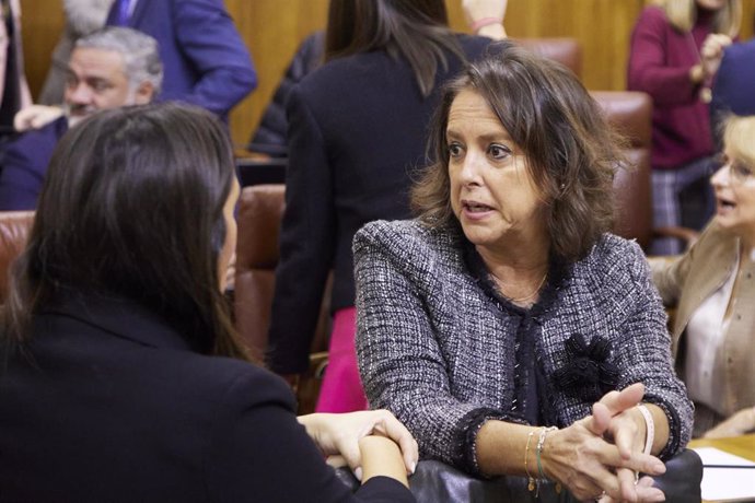 La consejera de Salud, Catalina García, en una imagen de este miércoles en el Pleno del Parlamento de Andalucía.