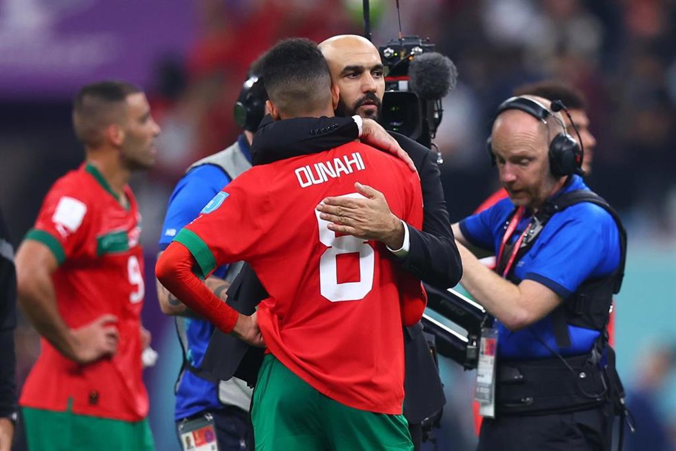 Jugadores de la selección de Marruecos tras la derrota ante Francia en el Mundial de Qatar