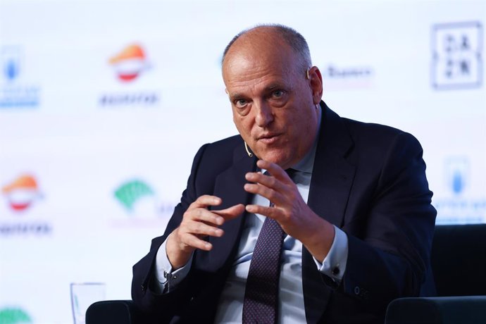 Archivo - Javier Tebas, President of LaLiga, attends during the interview Desayunos Europa Press at Auditorio El Beatriz on May 31, 2022, in Madrid Spain.