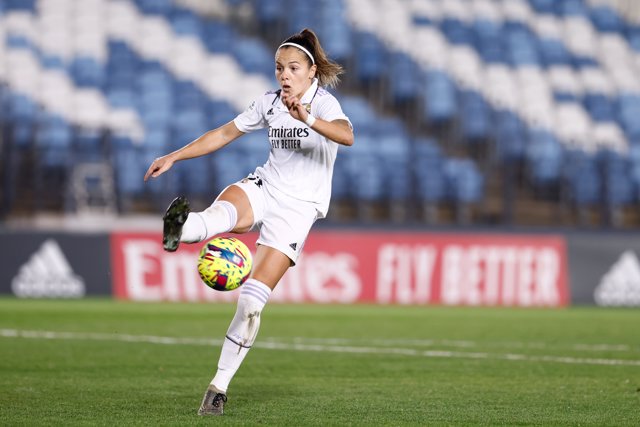 Claudia Zornoza of Real Madrid in action during the Women Spanish League, Liga F, football match played between Real Madrid and Atletico de Madrid at Alfredo di Stefano stadium on December 11, 2022, in Valdebebas, Madrid, Spain.