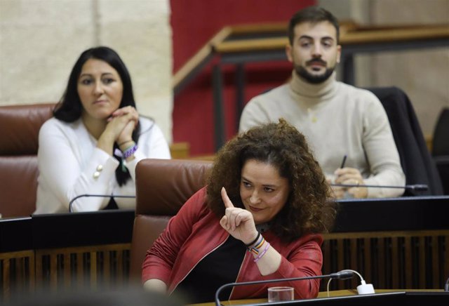 La portavoz de Por Andalucía, Inmaculada Nieto, en la sesión de control al presidente de la Junta en el Parlamento andaluz.