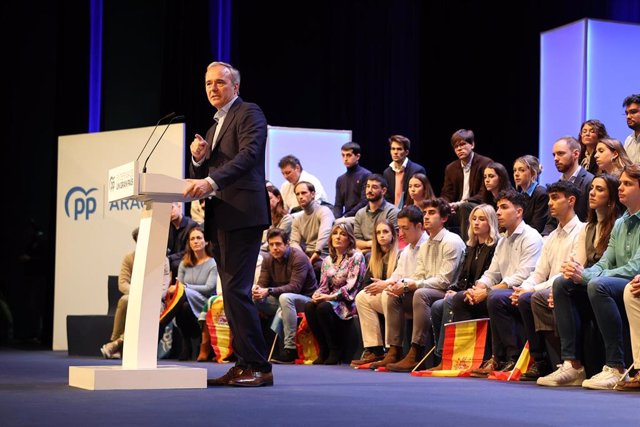 El presidente del PP de Aragón y alcalde de Zaragoza, Jorge Azcón, en el acto 'En defensa de un gran país', a 29 de noviembre de 2022, en Zaragoza, Aragón (España).
