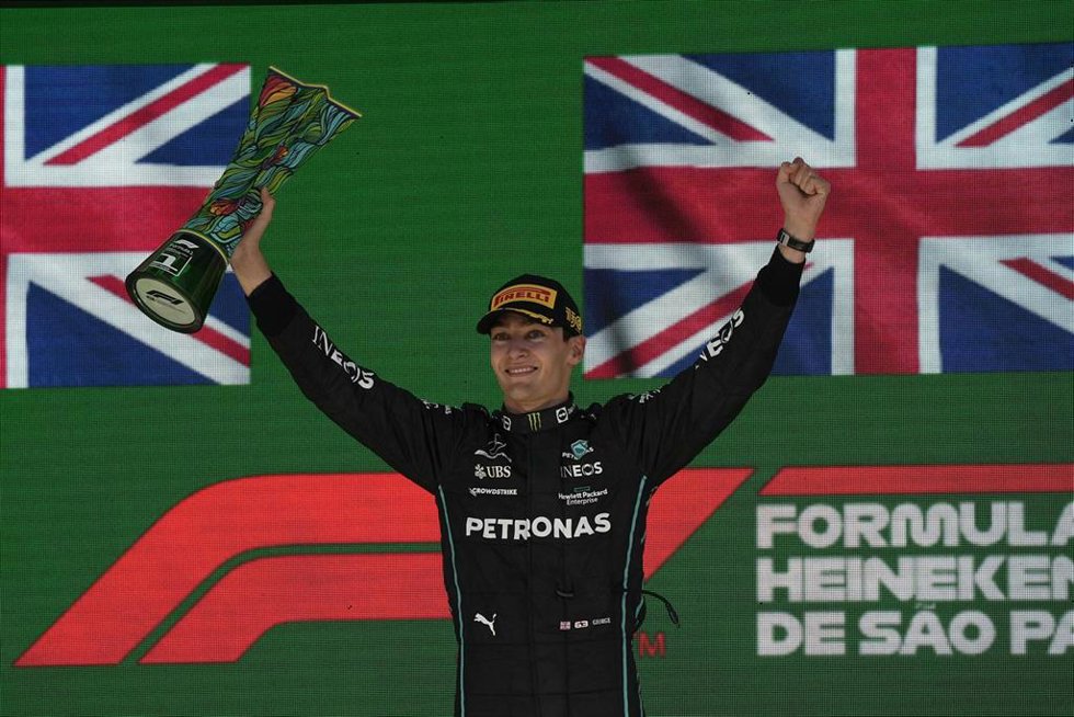 Archivo - George Russell celebra su victoria en el Gran Premio de Brasil de 2022