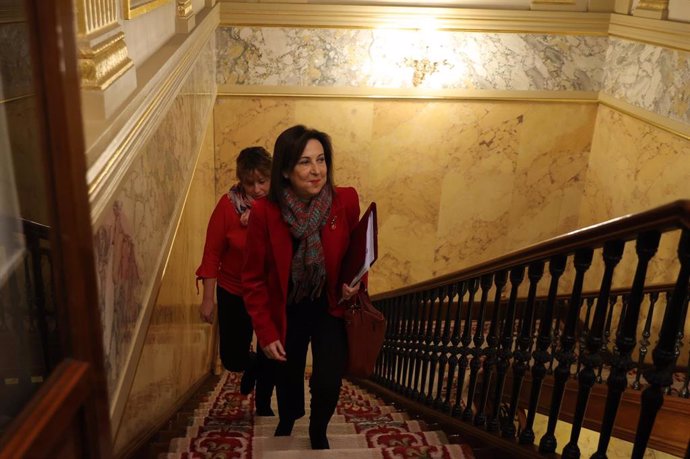 La ministra de Defensa, Margarita Robles, a su llegada al Congreso de los Diputados