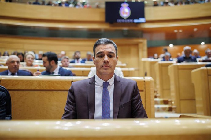 El presidente del Gobierno, Pedro Sánchez, durante una sesión de control al Gobierno en el Senado, a 22 de noviembre de 2022, en Madrid (España). El PP intensifica su ofensiva contra el jefe del Ejecutivo centrándose en dos de los frentes que tiene abie